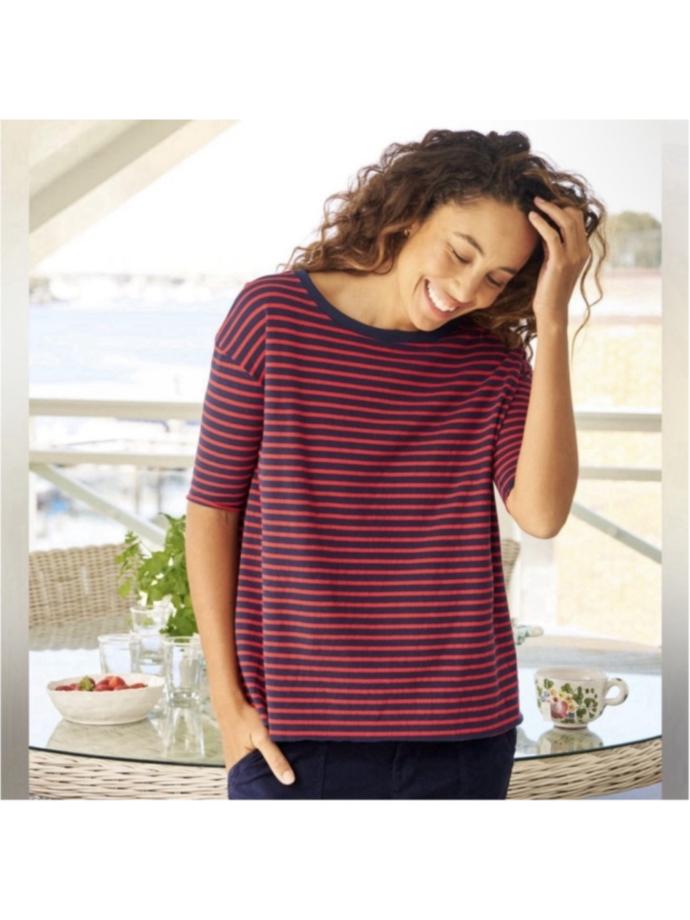 Frank & Eileen Josephine LOT x2 French Stripe Boxy Tee S Red/White & Navy/Blue - Picture 2 of 16